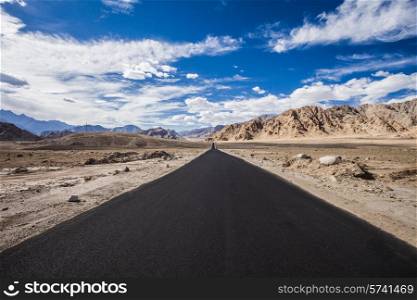 Asphalt road in the mountains, Ladakh, India