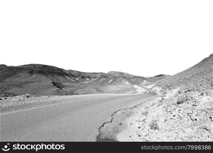 Asphalt Road in the Negev Desert in Israel, Retro Image Filtered Style