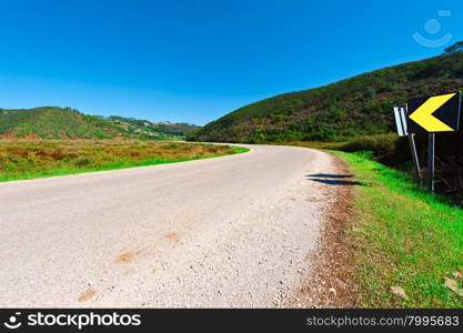 Asphalt Road Leading to the City on the Atlantic Coast of Portugal