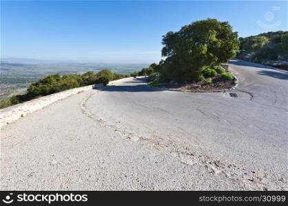 Asphalt Road Leading to the Mount Tabor in Israel
