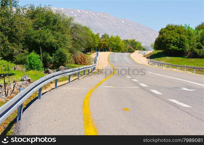 Asphalt Road on the Golan Heights in Israel