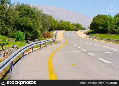 Asphalt Road on the Golan Heights in Israel