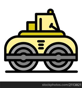 Asphalt road roller icon. Outline asphalt road roller vector icon color flat isolated. Asphalt road roller icon color outline vector