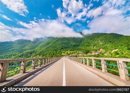 Asphalted road on Djurdjevicha bridge in mountains of Montenegro. Road on Djurdjevicha bridge