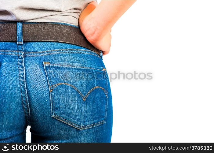 ass in jeans closeup on white background