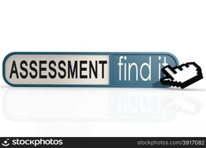 Assessment word on the blue find it banner image with hi-res rendered artwork that could be used for any graphic design.