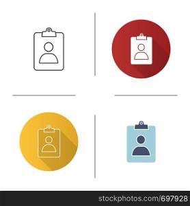 Assignment Ind icon. CV. User information. Profile. Patient card. Flat design, linear and color styles. Isolated vector illustrations. Assignment Ind icon