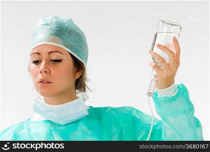 assistant in surgery with making a i.v.