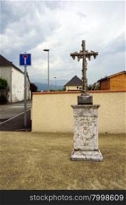 ASSON, FRANCE - CIRCA JULY 2015 Souvenir de la Mission with metal cross