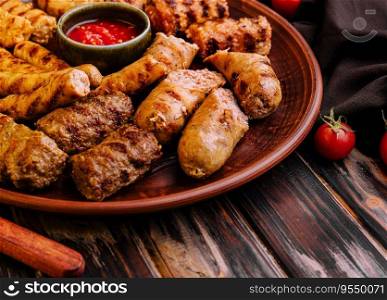 assorted barbecue of meat rolls or mici