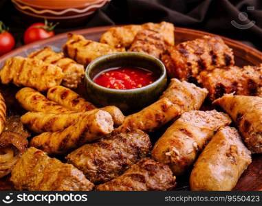 assorted barbecue of meat rolls or mici