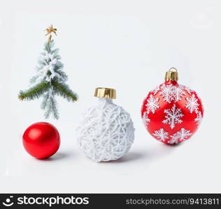 Assorted Christmas Tree Ornaments on White Background