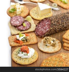 Assorted Crackers With Salami ,Cheese And Dips
