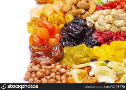 assorted dried fruits isolated on white