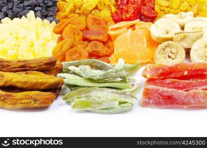 assorted dried fruits isolated on white