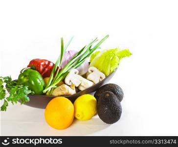 assorted fresh vegetables and fruits, base for a healty diet and nutruition