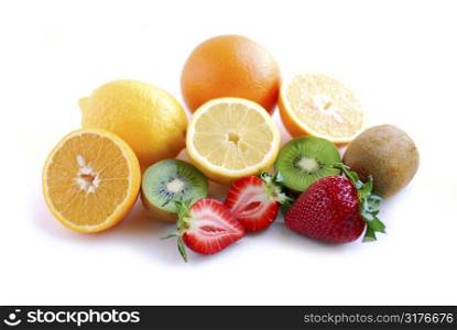 Assorted fruit on white background