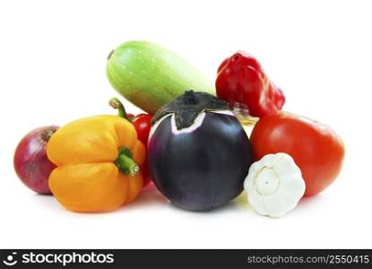 Assorted garden vegetables isolated on white background