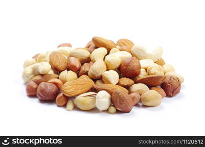 Assorted mixed nuts on white background