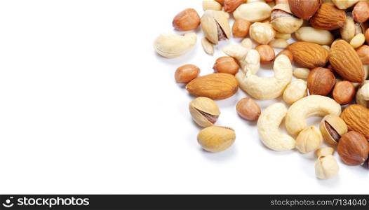 Assorted mixed nuts on white background