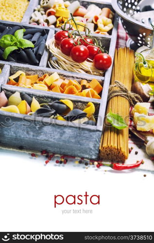 Assorted pastas in wooden box (with easy removable sample text)