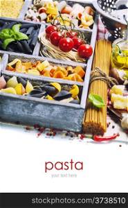 Assorted pastas in wooden box (with easy removable sample text)