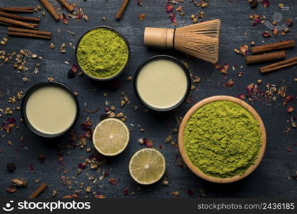 assortment asian tea matcha ingredients