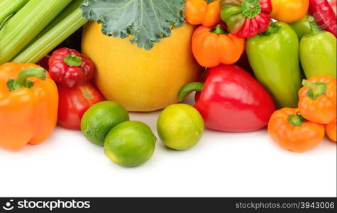 Assortment fresh fruit and vegetables isolated on white