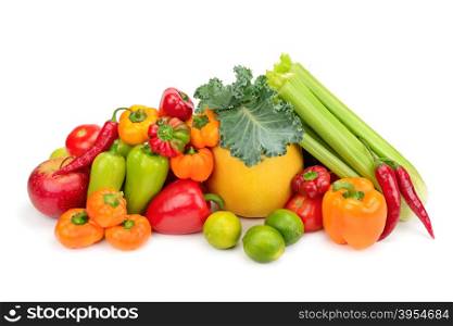 Assortment fresh fruit and vegetables isolated on white