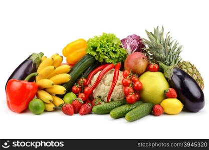 assortment fresh fruits and vegetables isolated on white