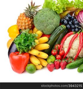 assortment fresh fruits and vegetables isolated on white background