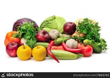 assortment fruits and vegetables isolated on white