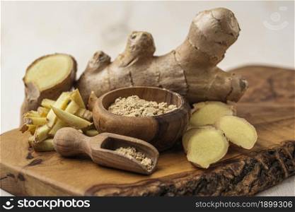 assortment ginger wooden board. Resolution and high quality beautiful photo. assortment ginger wooden board. High quality beautiful photo concept