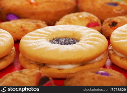 Assortment Of Biscuits Including Jam, Cream And Cookies