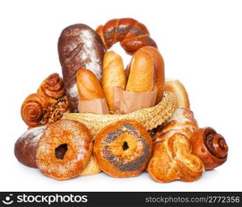 Assortment of bread isolated on white