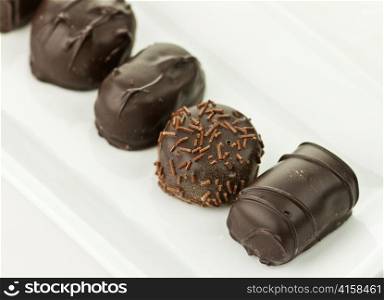Assortment of chocolate candies ,close up shot
