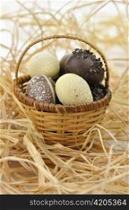 assortment of chocolate eggs in a basket