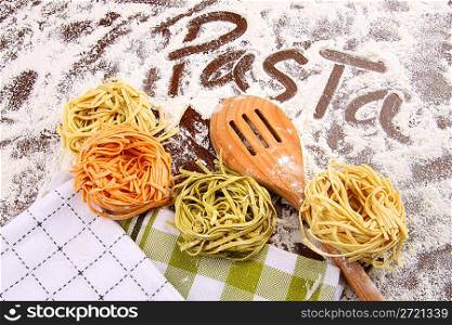 Assortment of colored italian pasta