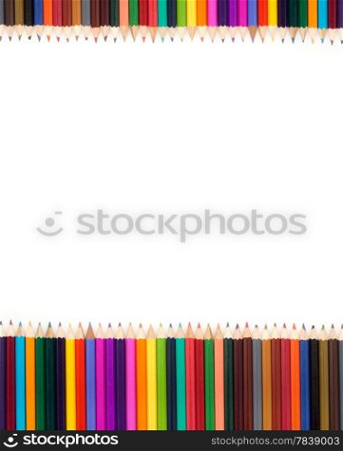 Assortment of coloured pencils with shadow on white background&#xA;