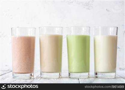 Assortment of different kinds of nut milk