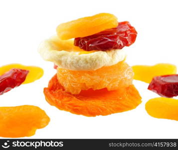 assortment of dried fruits on white background