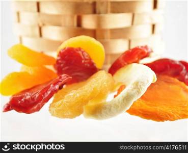 assortment of dried fruits on white background
