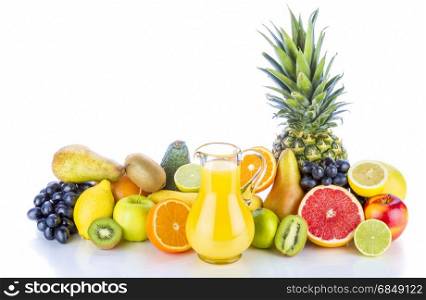 Assortment of exotic fruits on white background