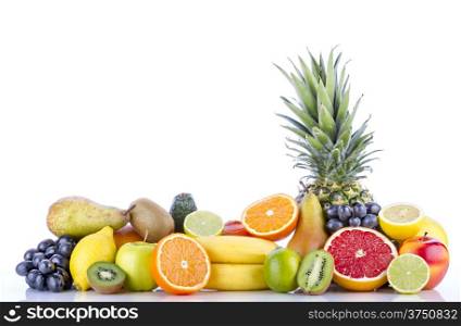 Assortment of exotic fruits on white background. Assortment of exotic fruits