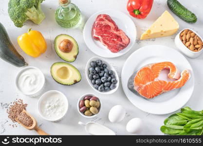 Assortment of foods for ketogenic diet flat lay