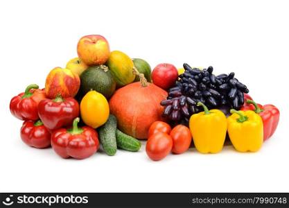 assortment of fresh fruits and vegetables isolated on white background