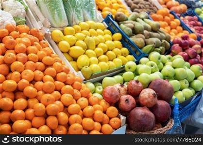 Assortment of fresh fruits at market. Assortment of fresh fruits