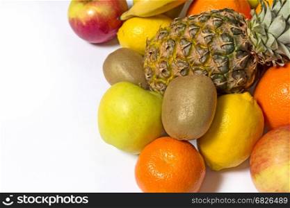Assortment of fresh fruits isolated on white background
