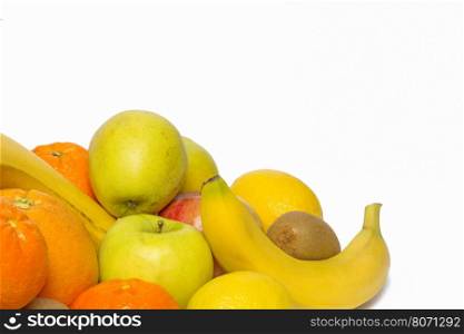 Assortment of fresh fruits isolated on white background. fruits on a white background