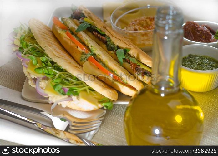 assortment of fresh homemade vegetarian italian panini sandwich,typical italian snack